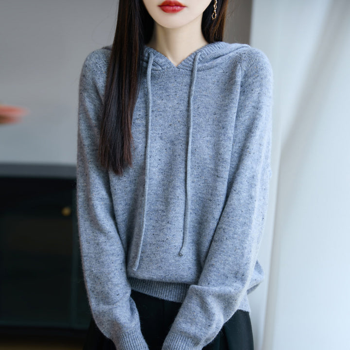 Women's Soft Fine Knit Hoodie with Nep Yarn and Ribbed Cuffs Mune Fashion