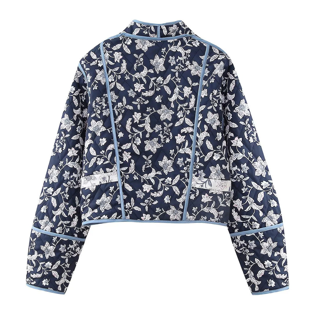Ladies' quilted short reversible kimono jacket with floral all-over quilting, open V-neck and contrasting piping Mune Fashion