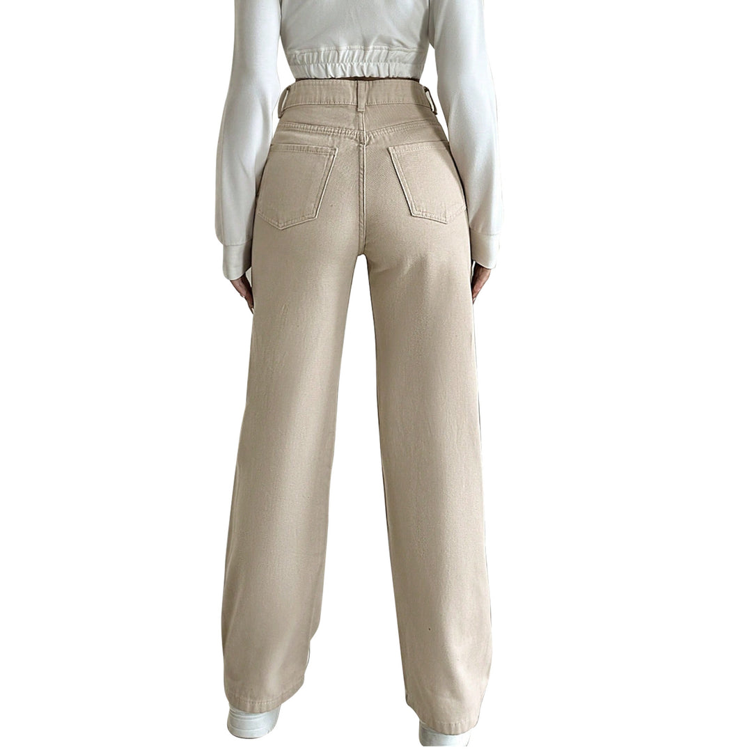 Women's High-Waisted Wide Five-Pocket Pants Made of Stretch Denim with Flared Leg Mune Fashion