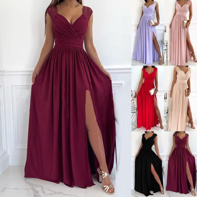 Mune Fashion | Women's Evening Dress with Elegant V-Neck and Ruffle Details