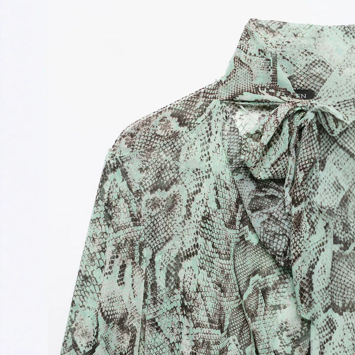 Women's chiffon blouse with bow collar and snake print Drune