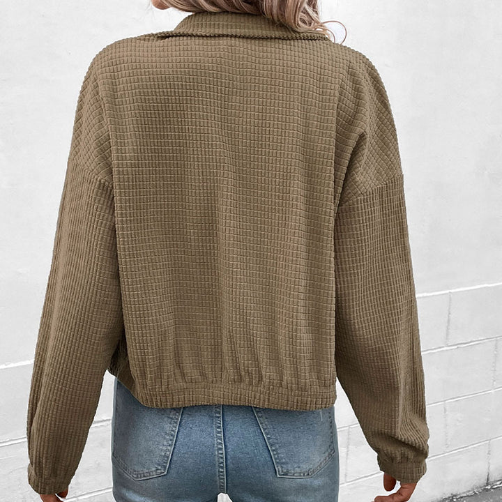 Women's short waffle structure jacket with stand-up collar and zipper Mune Fashion