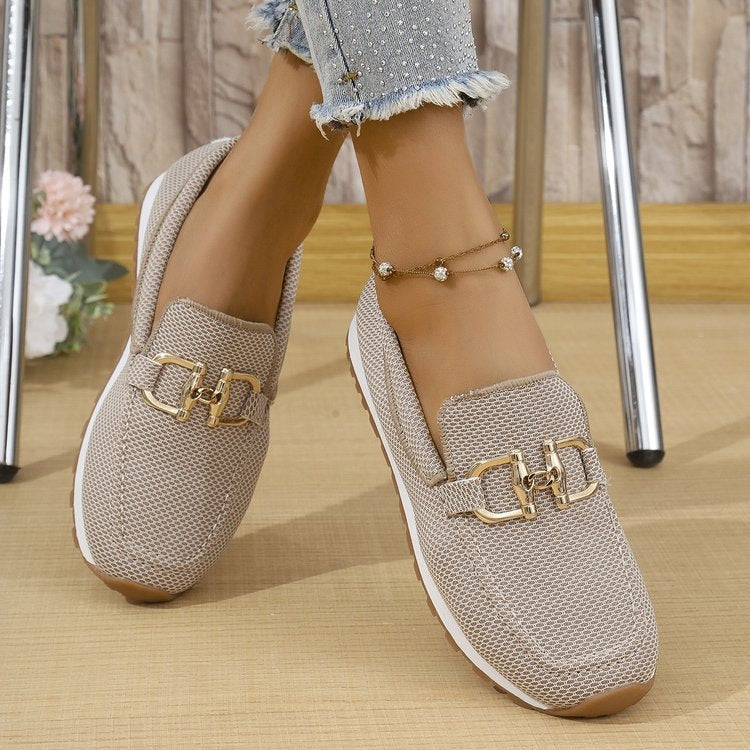 Ladies Breathable Mesh Slippers with Decorative Metal Buckle Mune Fashion