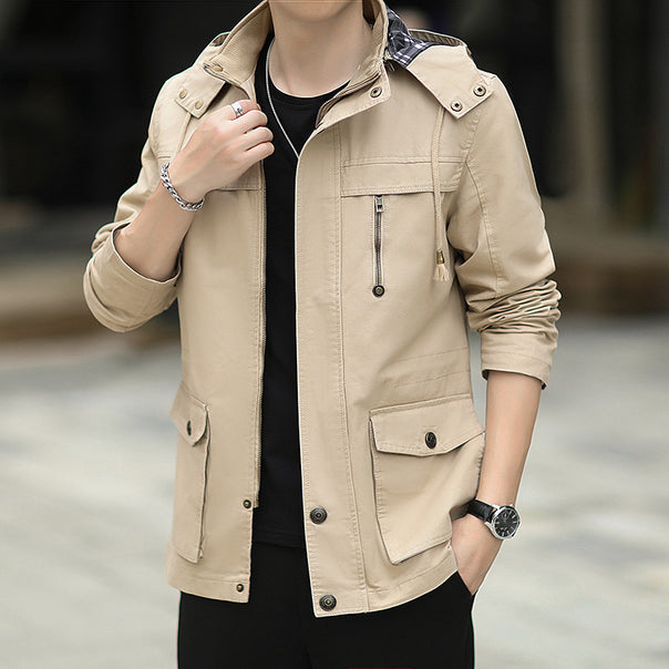 Men's lightweight canvas parka in field style with hood and multifunctional pockets Mune Fashion