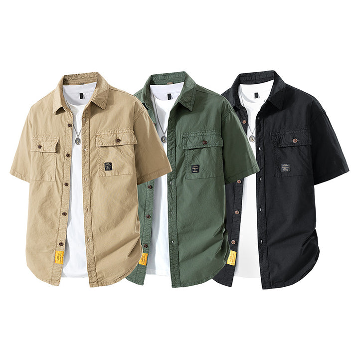 Herren Kurzarm-Fieldshirt im Overshirt-Look mit doppelten Brustklappen, verstärkten Nähten und gerundetem Saum Mune Fashion