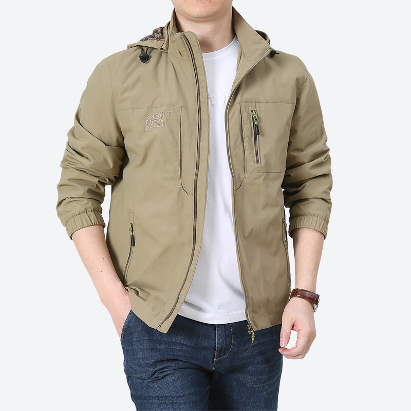 Men's Windproof Microfiber Utility Jacket with Hood and Multiple Zipper Pockets Mune Fashion