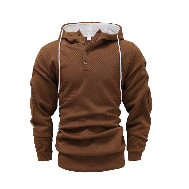 Men's structured hoodie in Henley style with contrast trim and elbow patches Mune Fashion