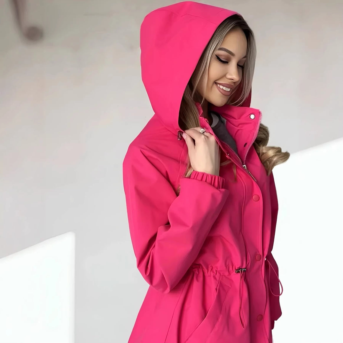Women's Water-Repellent Short Parka with Hood, Drawstring and Snap Button Placket Mune Fashion