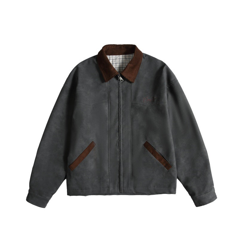 Women Oversize Suede-Look Bomber Jacket with Cord Collar and Concealed Zipper Mune Fashion