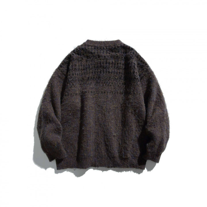 Unisex Chunky Knit Oversized Button-Down Cardigan made of Mohair Mix with Round Neck Mune Fashion