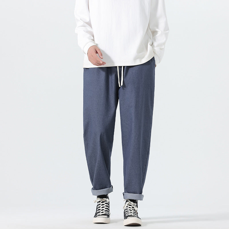 Men's Loose Fit Cropped Denim Pants with Cuff and Label Patch Mune Fashion