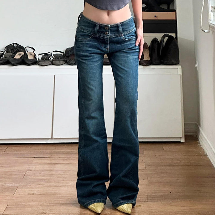 Women Low-Rise Bootcut Jeans with Double Button Placket and Extra Wide Flare Mune Fashion