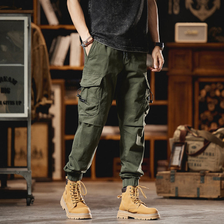 Men's Utility Cargo Jogger Pants with Elastic Comfort Waistband and Multifunctional Pockets Drune