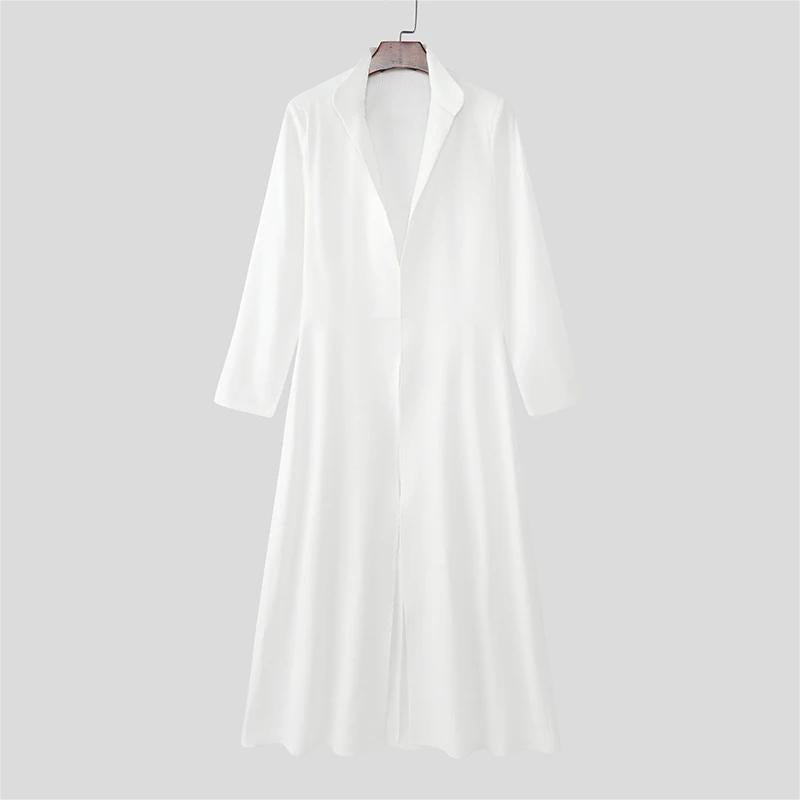 Women Open Flowing Maxi Coat with Lapel Collar Mune Fashion