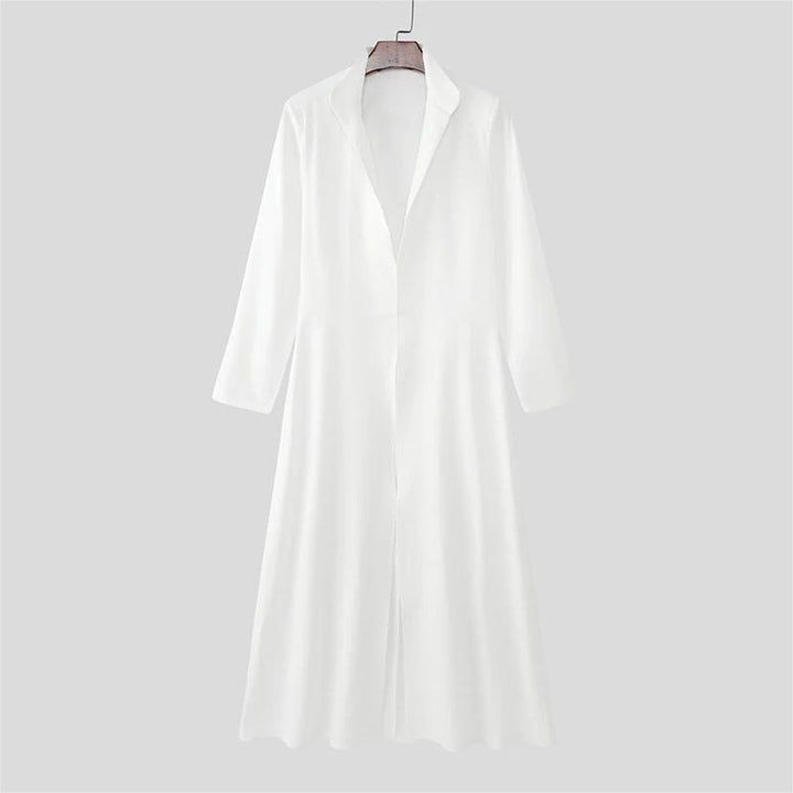 Women Open Flowing Maxi Coat with Lapel Collar Mune Fashion