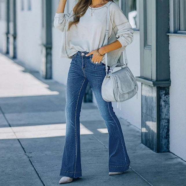 Women's vintage-inspired high-waisted flared jeans with sculpting seam details Mune Fashion