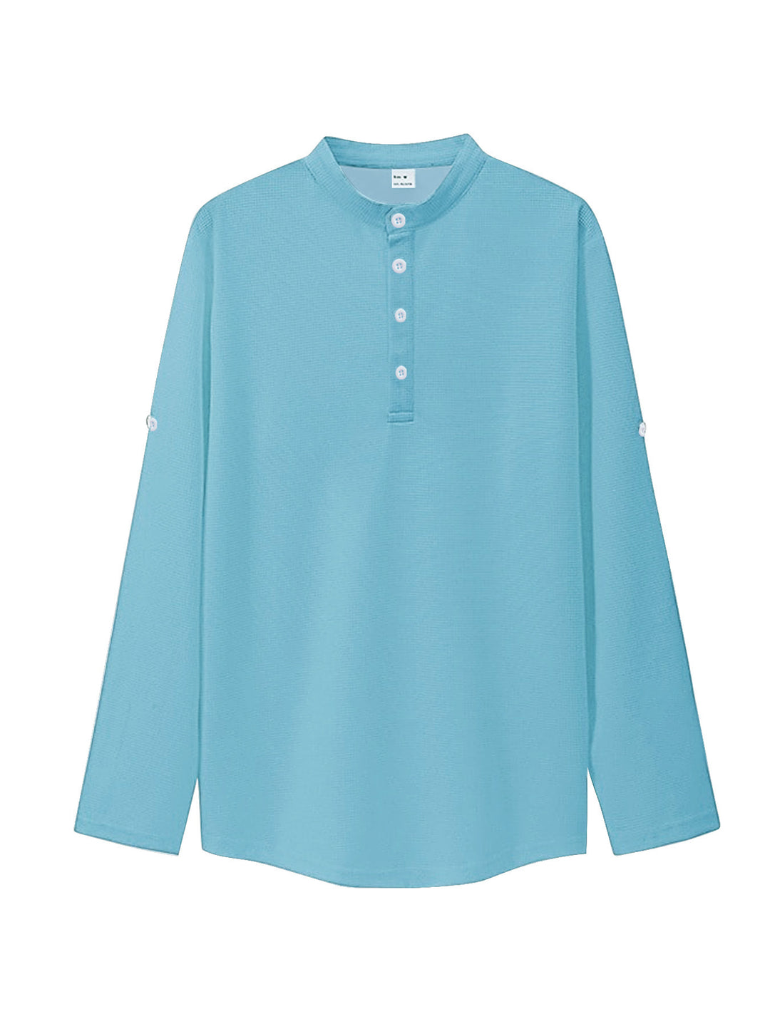 Women's oversized long sleeve Henley with stand-up collar waffle texture and sleeve fastening Mune Fashion