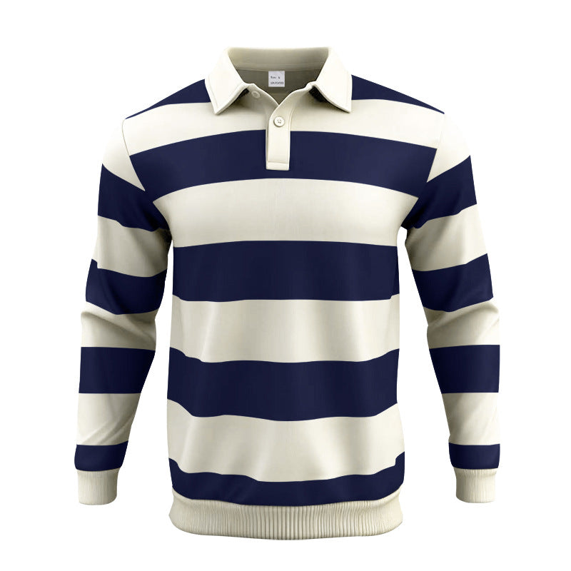 Men's striped rugby polo shirt made of cotton blend with short button placket and ribbed cuffs Mune Fashion