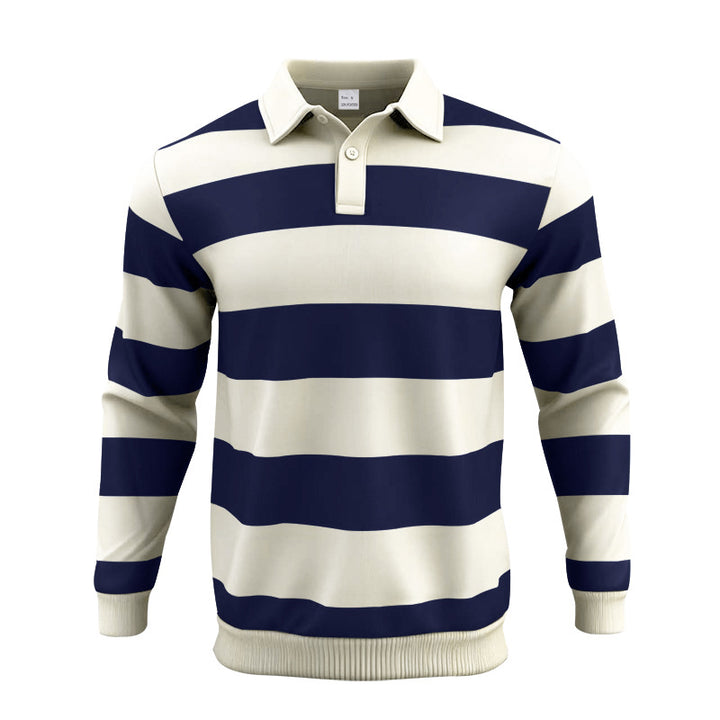 Men's striped rugby polo shirt made of cotton blend with short button placket and ribbed cuffs Mune Fashion