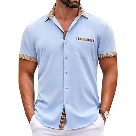 Men's Short-Sleeve Shirt with Classic Check Pattern and Modern Cut Mune