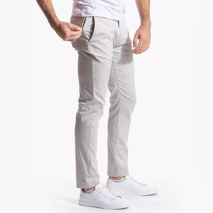 Men's Slim Fit Stretch Chino Pants with Tapered Leg and Elastic Hem Mune Fashion
