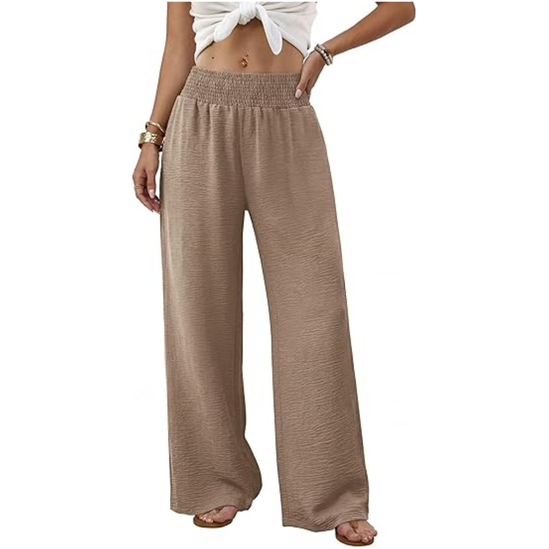 Women's wide palazzo pants with gathered stretch waistband Mune Fashion