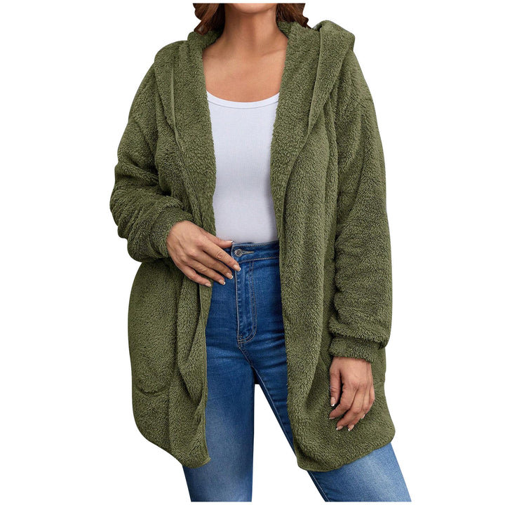 Women's cozy teddy fleece hooded jacket with large patch pockets and relaxed silhouette Mune Fashion