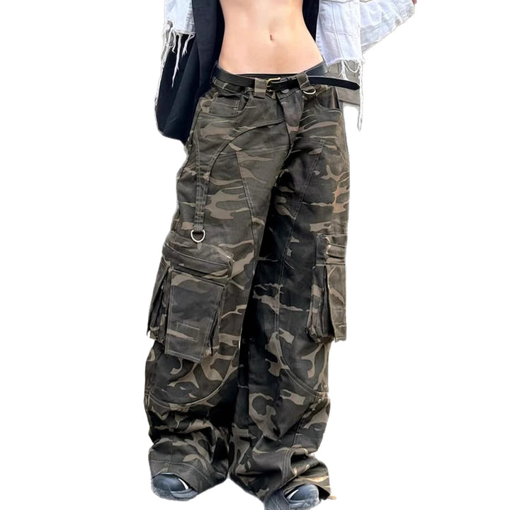 Women High-Waist Oversized Cargo-Cord Pants with Multi-Pocket and D-Ring Mune Fashion