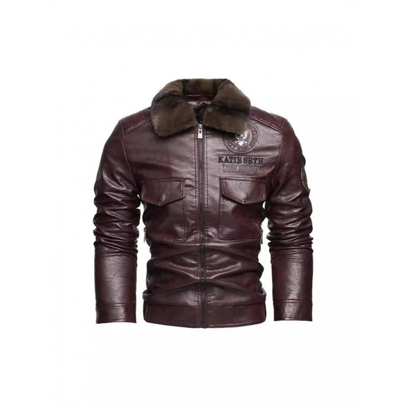 Men's leather jacket with faux fur collar Mune Fashion