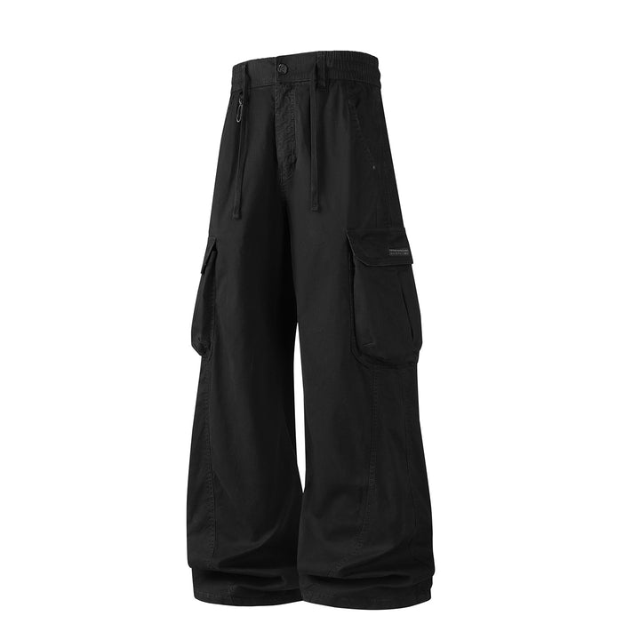 Men's Loose Utility Cargo Pants with Drawstring Waistband, Segment Seams and Large Flap Pockets Drune