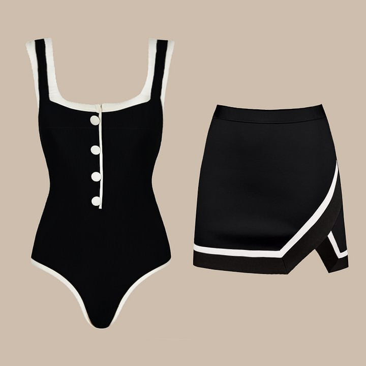 Women one-piece swimsuit with classic button details Mune Fashion
