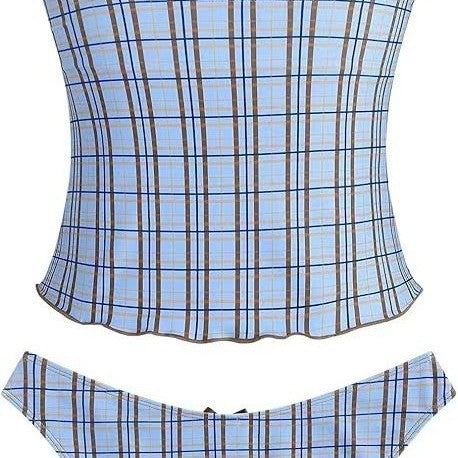 Women's swimsuit with fashionable V-neck and check pattern Mune Fashion
