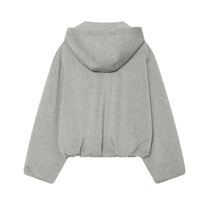 Women's Cropped Boxy Hooded Jacket with Full Zip and Contrasting Drawstring Mune Fashion
