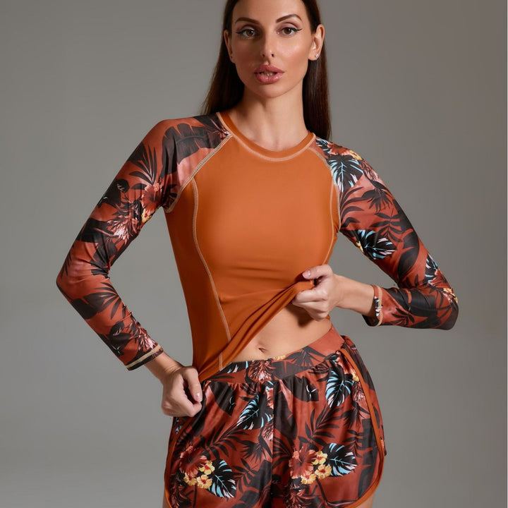 Women's Athletic Surf Suit Set with Floral Design and Seamless Cut Mune Fashion