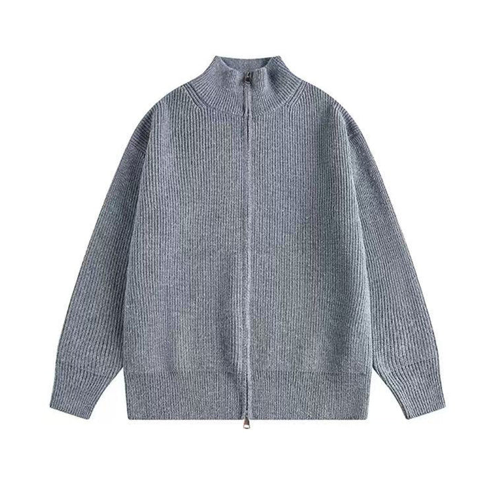 Women's Oversized Cardigan with High Collar and Zipper Mune Fashion