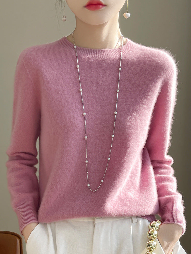 Women's Luxurious Cozy Knit Sweater with Round Neck and Mohair Look Mune Fashion