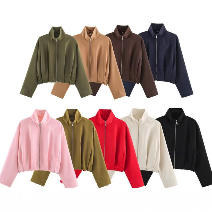 Women’s short-cut boxy blouson with high stand-up collar and dropped shoulders Mune Fashion