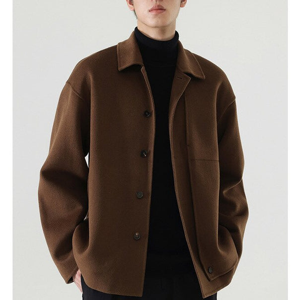 Men's Boxy Wool Blend Shirt Jacket with Full Button Placket and Dropped Shoulder Mune Fashion