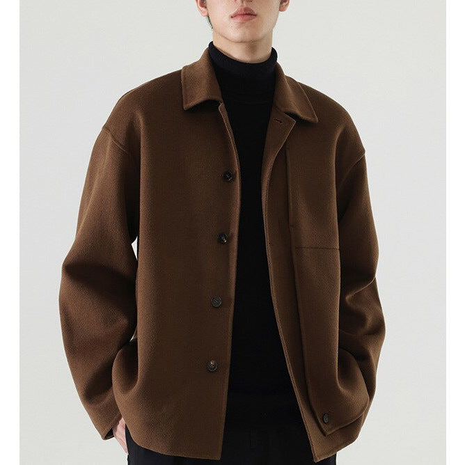 Men's Boxy Wool Blend Shirt Jacket with Full Button Placket and Dropped Shoulder Mune Fashion