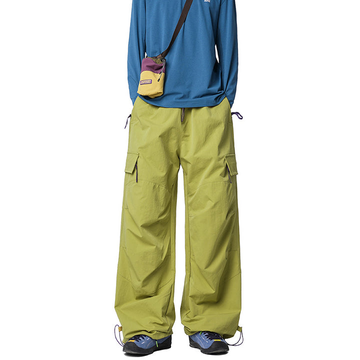 Men's Loose-Fit Functional Nylon Pants with Drawstring Waist, Utility Pockets & Baggy Silhouette Mune Fashion
