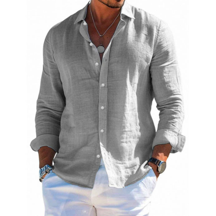 Men's structured linen shirt with open collar, lightweight texture and casual-tailored fit Mune Fashion