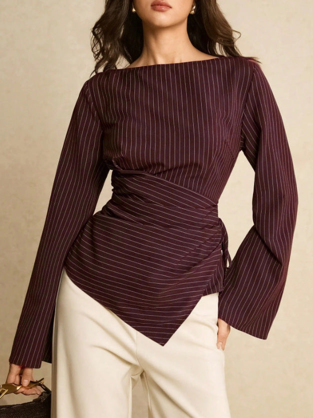 Women's Fashionable Wrap Top with Stripes Mune Fashion