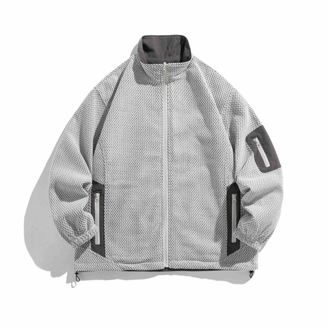 Unisex structure fleece jacket with high stand-up collar, zip pockets and drawstring hem Mune Fashion