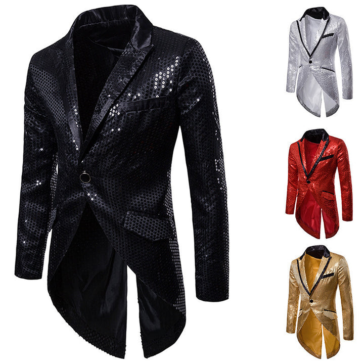 Men's elegant sequin tailcoat with swallowtail, velvet collar and tailored cut Mune Fashion