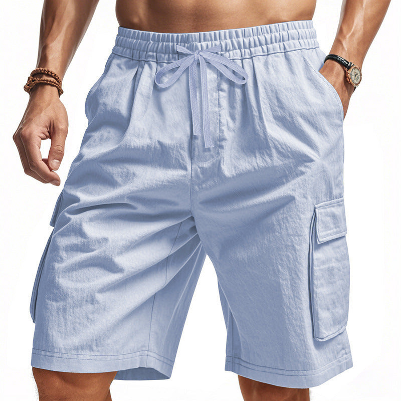 Men's casual cargo Bermuda shorts with elastic drawstring waistband, straight leg, and patch flap pockets Mune Fashion