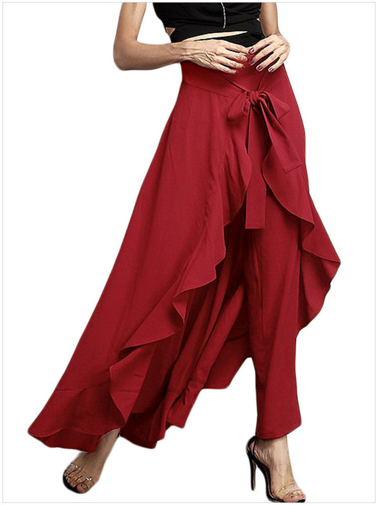Ladies in airy maxi skirt with ruffles, wrap look and waistband Mune Fashion