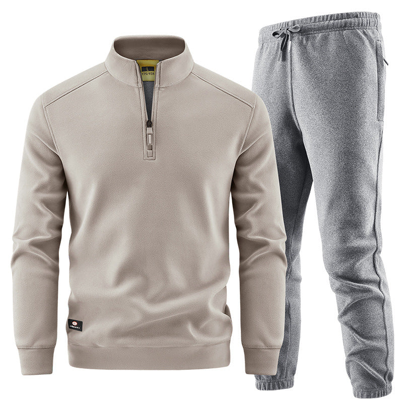 Men's Fleece Training Set with Stand-up Collar and Elastic Waistband Mune Fashion