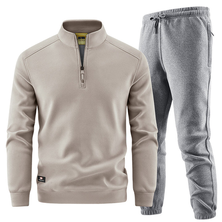 Men's Fleece Training Set with Stand-up Collar and Elastic Waistband Mune Fashion