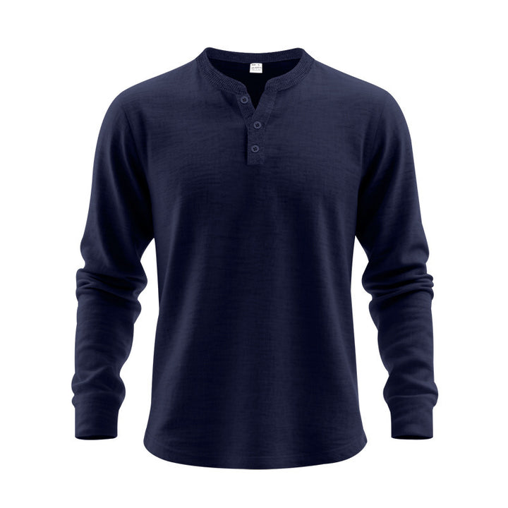 Men's Nano Structured Henley Long Sleeve Shirt with Thermal Waffle Texture, Ribbed Stand Collar and Body Friendly Cut Mune Fashion