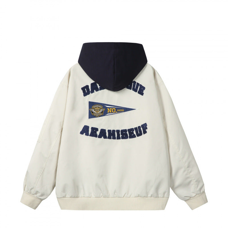 Men's college bomber jacket in oversized style with hood insert and logo patch Mune Fashion